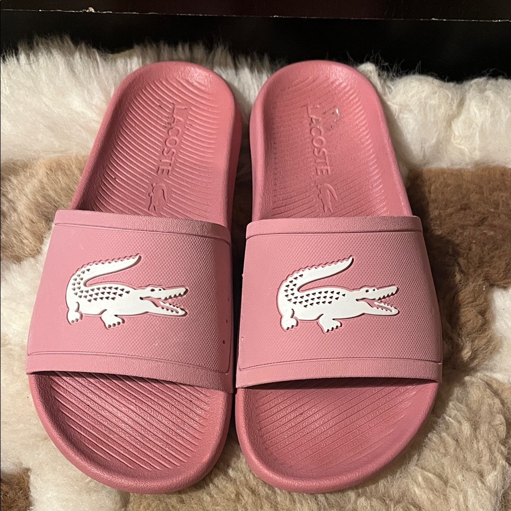 Lacoste Pink Crocodile Slide Sandals
